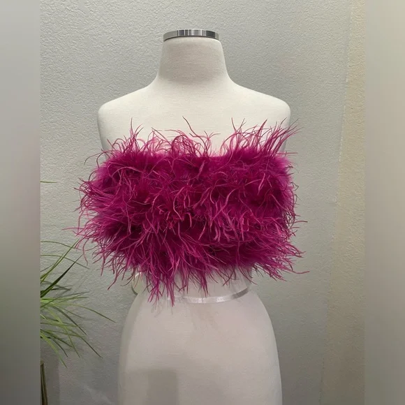 NWT House of CB Fenella Hot Pink Feather Trimmed Bandeau Sz Small $119 - Picture 5 of 9